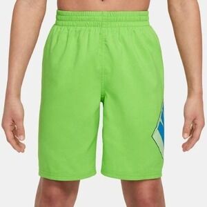 Nike Swim Trunks Shorts Neon Green Blue‎ Logo Athletic Swimwear Youth Boys M NWT